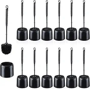 Roshtia 12 Sets Toilet Brush and Holder Set for Bathroom Toilet Bowl Brush Scrubber with Caddy for Deep Cleaning, 14.57 Height (Black)