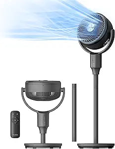 PELONIS Pedestal Fan, Air Circulator, Ultra OmniFlow (135┬░+90┬░Auto Oscillation), Quiet Floor Fan with 3 Speeds, Remote, 7H Timer, Memory Function, Adjustable Height, Standing Fan for Bedroom
