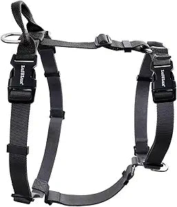 Non-Restrictive Dog Harness, Easy Walk Freedom No Pull Harness, Keep Balance, Neck-Buckle, Six Points Adjustment, 2 Leash Clips for Back and Front Clip (Black/Grey, X-Small)