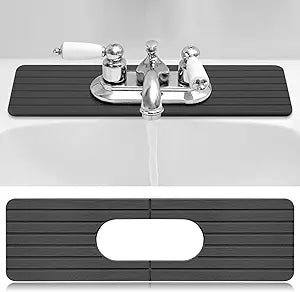 Funnymoom Stone Faucet Mat Sink Splash Guard, 24" Diatomite Quick Drying Stone Faucet Mat, Super Absorbent, Kitchen Sink Oval and Round Splash Tap Pad for Bathroom Counter & Kitchen(Grey)