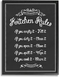 Kitchen Rules Chalkboard Vintage Sign, 16 x 20 Inch Framed Gicle Print