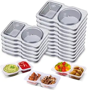 Qewro 15 Sets Snack Containers, Reusable Double Compartment Condiment With Lids 2 Portion Snack Containers Sauces Dip, Disposable Box to Grab and Go with Prep For Adults, On The Go For Kids