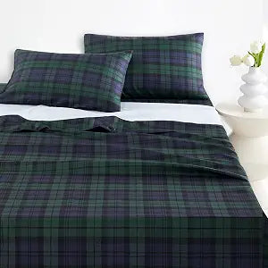 Wake In Cloud - Plaid Bed Sheets, 4-Piece Sheet Set, Scottish Tartan Christmas Geometric Vintage Check Masculine Bedding, Deep Pocket, Dark Green, Queen Size