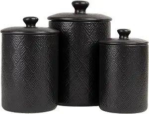 10 Strawberry Street Embossed Marquis Ceramic Kitchen Canister Set, Set of 3, Matte Black