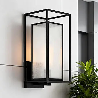 Edvivi Outdoor Wall Lights Exterior, Matte Black Wall Sconce Lantern Lamp Light with Seedy Glass Shade, 18 in. H 1-Light Waterproof Outside Porch Lighting Fixture for Patio Garden Garage Entryway