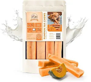 KATHMANDU'S 100% Natural Pumpkin Flavored Yak Chews  Keep Dogs Busy & Happy with Our Lactose&Rawhide Free Himalayan Yak Chews - Long Lasting Dental Treats for Aggressive Chewers (Large, Pack of 4)