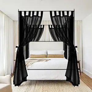 8 Panels Canopy Curtains Black Canopy Bed Curtains for King Full/Queen and Twin Bed Frame,Eight Poster Bed Canopy Drapes,Sheer Canopy Bed Drapes with Top and Self-Adhesive Hook and Loop (42"x74")