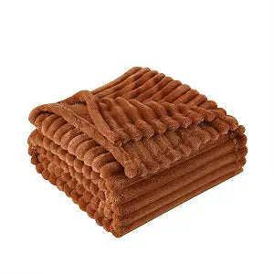 Burnt Orange Fleece Throw Blanket 10890 for Couch Sofa Bed,Super Soft Cozy Plush Microfiber Flannel Blanket with Stripes Design Lightweight for Adults,Woman,Girls