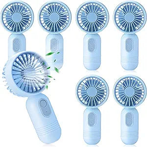 Rossesay 6 Pcs Mini Portable Fan Bulk Cute Handheld Lightweight Small Little Personal Hand Eyelash Fan 3 Speeds USB Rechargeable for Women Men Indoor Outdoor Makeup Travel (Blue)