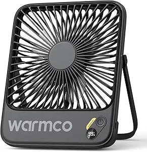 Warmco 10000mAh Portable Travel Fan 7-inch, Up to 24H Runtime, Ultra-thin Quiet Rechargeable Battery Operated Desk Fan with Digital Display for Camping, Office, Bedroom, Cruise Essentials