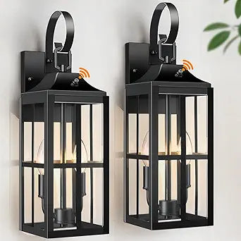 Bdrofn 2 Pack 19" Large Outside Modern Wall Sconce Light Fixture Dusk to Dawn, Industrial Porch Light Wall Mount with Glass, Waterproof Farmhouse Exterior Lamp Lighting Bulbs Included