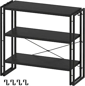 HCHQHS Bookshelf, 3-Tier Industrial Bookcase, Black Open Book Shelf, Freestanding Horizontal Bookshelves with Metal Frame
