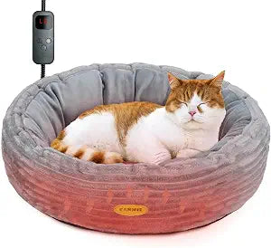 Heated Cat Bed for Indoor Cats, 20 Electric Cat Heated Bed Pet Warming Bed for Cats and Small Dogs, Washable Calming Round Donut Pet Bed with Heating Pad, Indoor Use