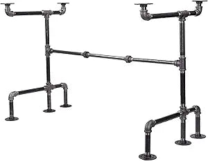 PIPE DECOR Industrial Pipe Desk Leg Set, Modern Home Office Writing or Computer Base Kit, Dark Grey Unfinished Steel Metal Pipe Legs, M-Desk Style