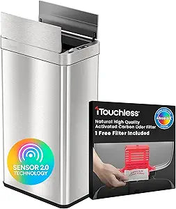 iTouchless 18 Gallon Sensor 2.0 Technology Wings Open Sensor Kitchen Trash Can with AbsorbX Odor Filter and Dog-Proof Lid Lock, Slim Stainless Steel Bin for Home Office Garage Business Store School