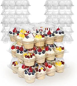 WIKDAY 12 Count x 25 Sets Plastic Cupcake Containers, Durable and BPA-Free Cupcake Holder with Lid for Easy Transport Storage, Stackable Clear Cupcake Carriers, Reusable Dessert Boxes
