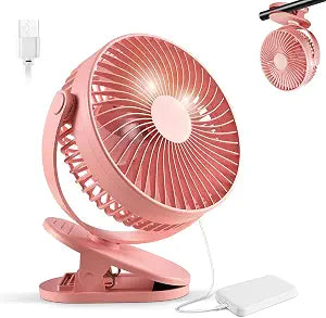 Clip on Fan Rechargeable, 8-Inch Battery Operated Desk Fan, USB Fan, 5Speeds, Strong Airflow, Sturdy Clamp for Golf Cart Office Desk Outdoor Travel Camping Tent Gym Treadmill,Pink