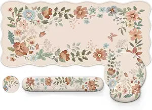 iLeadon Scalloped Desk Mat with Mouse Pad and Wrist Rest,Ergonomic Desk Pad