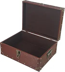 DreamsEden Large Wooden Storage Chest with Hinged Lid, Vintage Decorative Trunk Box for Keepsake Jewelry Photos, Memory Hope Chest with Metal Clasp and Handles, 15.5 x 11.5 x 6.5 Inches
