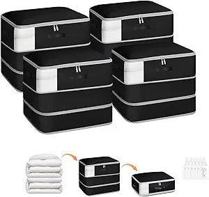 Homsorout 4 Pack Compression Storage Bags - 110L Large Capacity Comforter Storage Bag, 3-Layer Washable Ultra Space Saving Self Compression Organizer Space Bags for Blanket, Sweater, Sheet, Black
