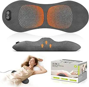 Triple Fusion Back Massager, 3-in-1 Electric Lumbar Support Pillow with Heat, Vibration & Airbag Lift, Corded Lower Back Massager with Memory Foam for Office Chair, Sofa & Bed, Dark Gray