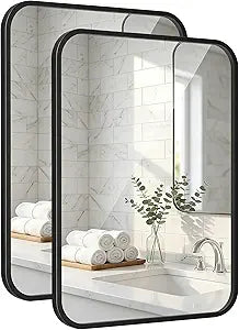 2-Pack 22x30 Inch Matte Black Bathroom Vanity Mirrors | Flush Mount Deep Set Metal Wall Mirror for Over Sink | HD Shatterproof Glass, Rustproof