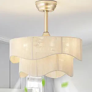 Boho Ceiling Fans with Lights,20" Gold caged Fandelier Ceiling Fan with Light Remote Control,6 speed Remote Control,for Bedroom,living room,nursery(Ivory)