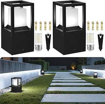 Gardencoin Landscape Bollard Lights Outdoor, Low Voltage 12V LED Pathway Lighting, Modern Post Lantern Wired, Aluminum Waterproof Floor Pillar Lighting with 5W 5000K E26 Bulb, 2 Pack