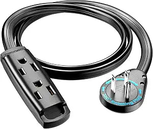 Maximm 3 Ft 360 Rotating Flat Plug Extension Cord, 14/3 AWG, 3-Outlet, UL
