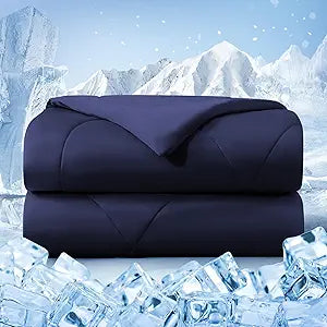 Cooling Comforter Queen Size, Double-Sided Cold Tech Fabric Quilted Bed Comforters Cooling Blanket for Hot Sleepers, Breathable Lightweight Summer Bedding, All-Season Ice Blanket, Navy Blue