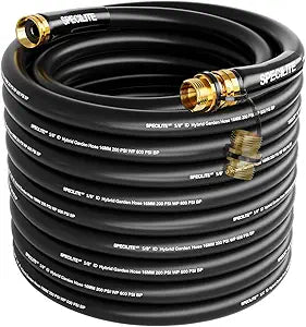 SPECILITE Garden Water Hose 50 ft x 5/8 in, 2-in-1 Water Pipe with Brass Double Male Adapter, Female to Female Connector for Hose Reel & RV, Durable, Kink-less, No Leak for Backyard, Outdoor,Yard