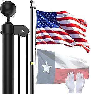 20FT In Ground Aluminum Flag Pole, 80MPH Wind Resistant Extra Thick Sectional Black Flagpole Kit with Reinforcement Rings, 3x5 US Flag & White Gloves for Yard Lawn Residential Outdoor