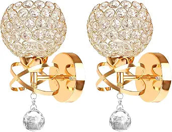 Gold Wall Sconces Set of Two, Modern Crystal Wall Light with E26 Socket Hardwired Sconces Wall Lighting Bedside Wall Lamp Crystal Decor Wall Mount Light Fixture for Living room, Bedroom, Hallway