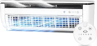 IceBox Cooling Mist Fan, Small Portable Fan with Evaporative Humidifier, For Desk or Wall Mount, 3 Speeds, 8.8oz/260ml Tank, Battery or USB-C Operation, Remote, USB-C Cable, IBCF200W, White/Gray