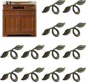 MOROBOR 12 PCS Vintage Style Leafy Drawer Pull, Bronze Dresser Handles Decorative Leaf Dresser Pulls Knob Hardware for Wardrobe Cabinet Closets Cupboard, 50mm Hole Distance