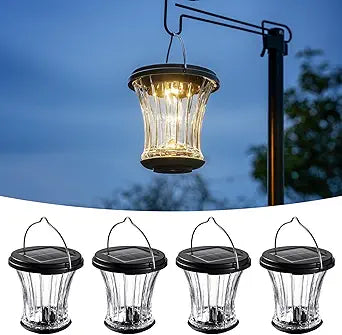 Glass Solar Lantern Outdoor, Waterproof Hanging Solar Lights for Outside with Modular Design, 3000K LED, Auto On/Off Table Lamp for Garden Patio Yard Fence Wall Decorative, Warm White(4 Pack)