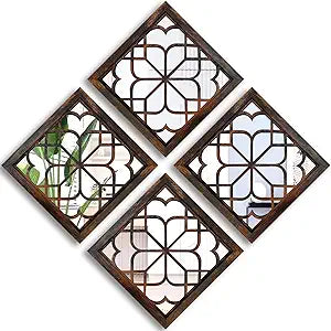 Wocred Set of 4 Mirrors Square Wall Mirror,Gorgeous Rustic Farmhouse Accent Mirror,Caramel Color Entry Mirror for Bathroom Renovation,Bedrooms,Living Rooms and More (12x124pcs)
