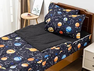 Aimuan Kids Zipper Bedding Outer Space Galaxy Comforter Set for Boys Girls 3-Piece Twin Kid Bedding Set, Black