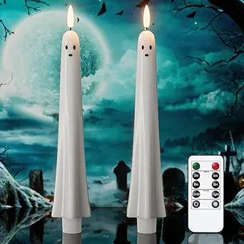 Eldnacele Ghost Halloween Flameless Taper Candles with Remote and Timer