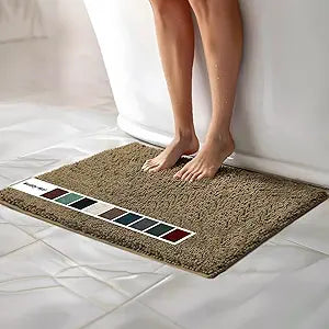 Muddy Mat | Chenille Bathroom Rugs Quick Dry Microfiber Mats Non Slip Washable, Extra Thick, Soft and Highly Absorbent Bath Mats for Bathroom, Kitchen, and Shower Floor - Beige 24"x36"