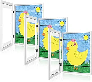 [3 Pack] Kids Art Frames, 10x12.5 Front Opening Kids Artwork Frames Changeable, Displays 8.5x11 With Mat and 10x12.5 Without Mat, Holds 50 Pcs, for 3D Picture, Crafts, Hanging Art, Portfolio Storage