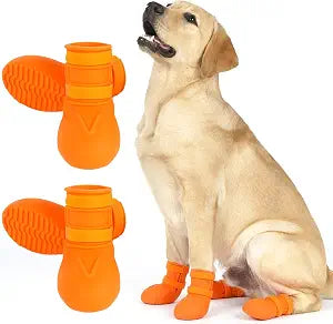 Waterproof Dog Boots, Orange, XL | Rain Shoes for Small Medium Large Dogs, Non-Slip, Differentiated Front & Rear Design