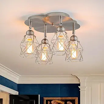 Kitchen Light Fixtures Ceiling Mount, Adjustable Semi Flush Mount Ceiling Light, Multi-Directional Lamp for Kitchen, Hallway, Dining Room, Farmhouse with E26 Base (Brushed Nickel 4-Light)