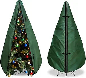 Upright Christmas Tree Storage Bag 7.5Ft,Christmas Tree Covers for Upright Storage for 7 Ft /7.5 Ft Artificial Christmas Trees with Ornaments,Equipped with Patented Support Rod Technology-Green