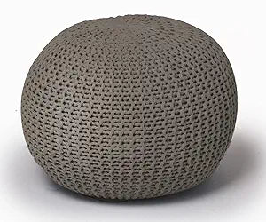 Urban Lifestyle Round Knit Pouf - Hand Woven Cotton, Taupe
