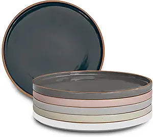 MORA Ceramic Flat Dinner Plates Set of 6, 10.5 in High Edge Dish Set - Microwave, Oven, and Dishwasher Safe, Scratch Resistant, Modern Dinnerware- Kitchen Porcelain Serving Dishes - Assorted Neutrals