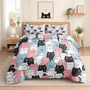 WeCozy Twin Comforter Set, 2 Pieces Cat Animal Bedding Set