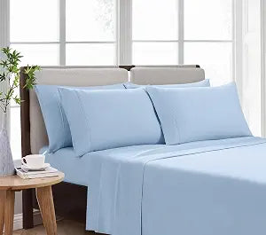 CANNON Solid Breezy Blue Twin XL 4 Piece Sheet Set