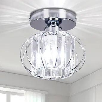 FRIXCHUR Chrome Small Crystal Chandelier, Flush Mount E26 Ceiling Light