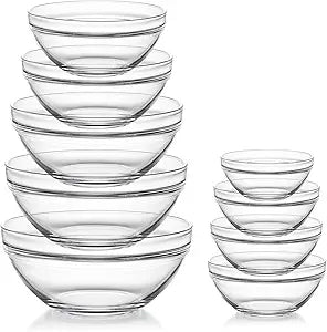 Sweejar Glass Mixing Bowls Set(set of 9),Nesting Bowls for Space Saving Storage,Great for Cooking,Baking,Prepping,Stackable Bowl Set